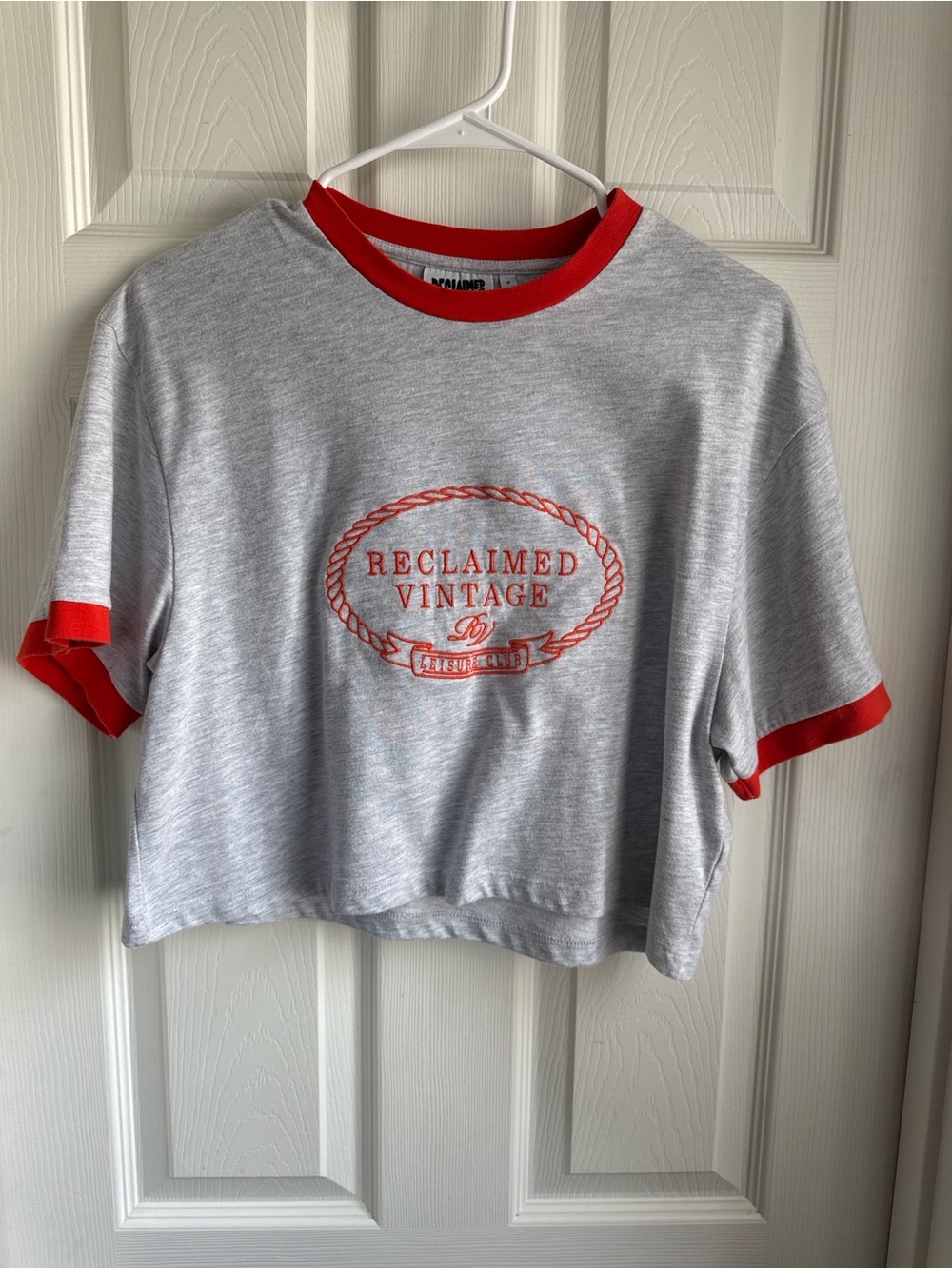 Reclaimed Vintage Gray Crop Ringer Tee with Red Trim